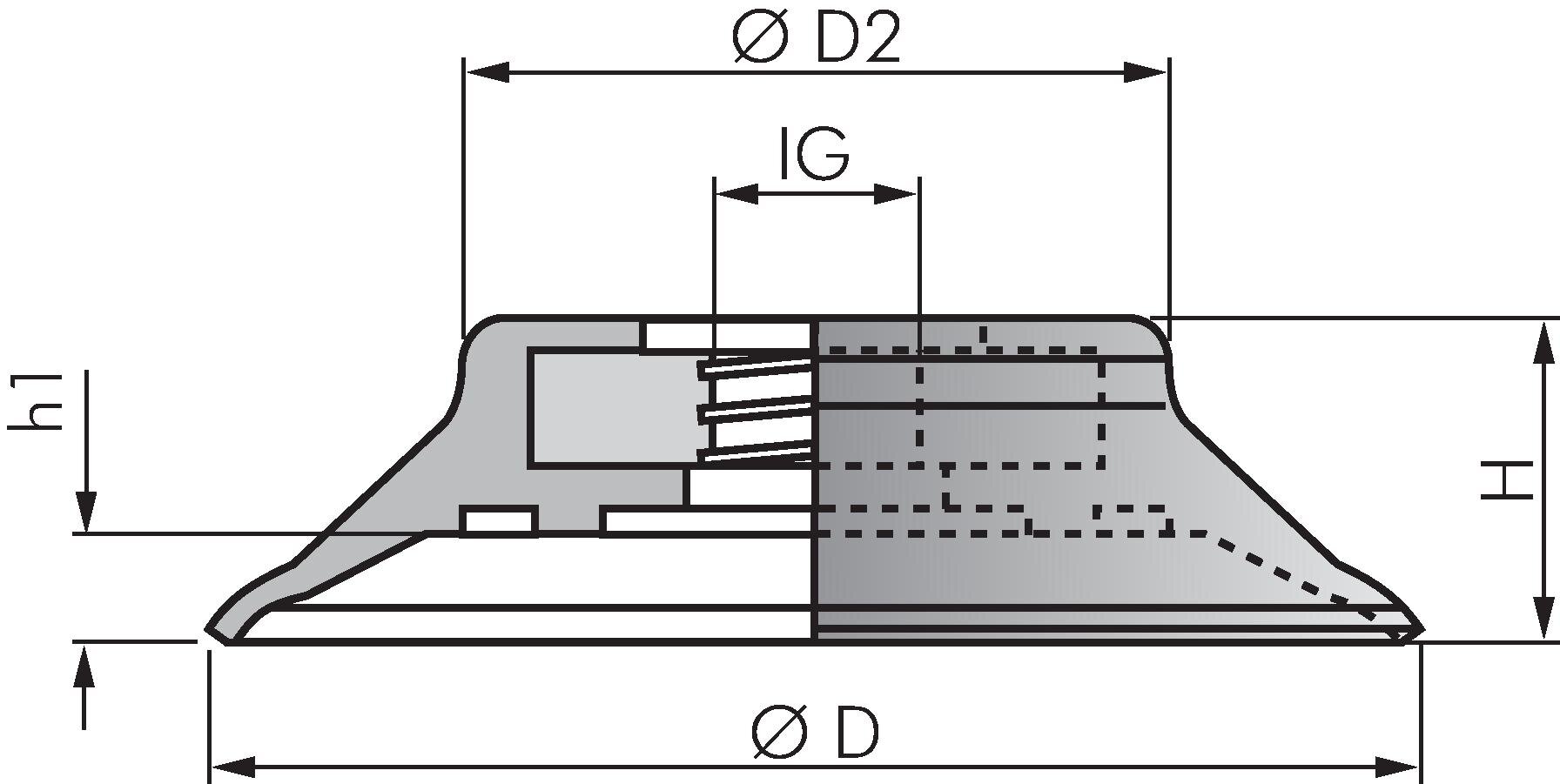 Flachsauger (stabile Lippe), 60x5mm, G 1/4", Silikon (50A, transparent)